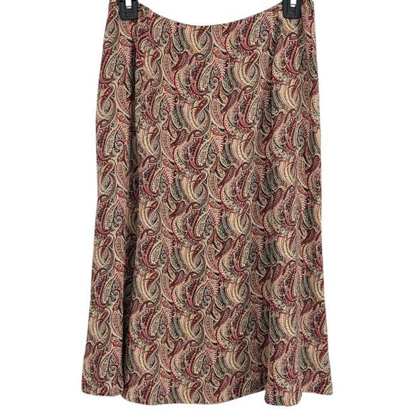 Talbots Petite Pure Silk Paisley Midi A-Line Red Beige Skirt Side Zip sz 10P - Picture 14 of 16